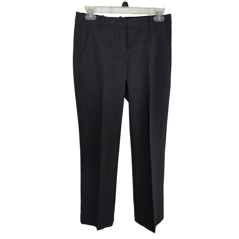 Theory 0 Womens Charcoal Gray Virgin Wool Blend Straight Leg Dress Pants Office